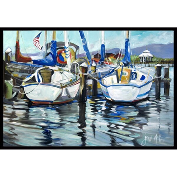 Carolines Treasures Tourquoise Bay Sailboat Indoor and Outdoor Mat- 18 x 27 in. JMK1087MAT - main